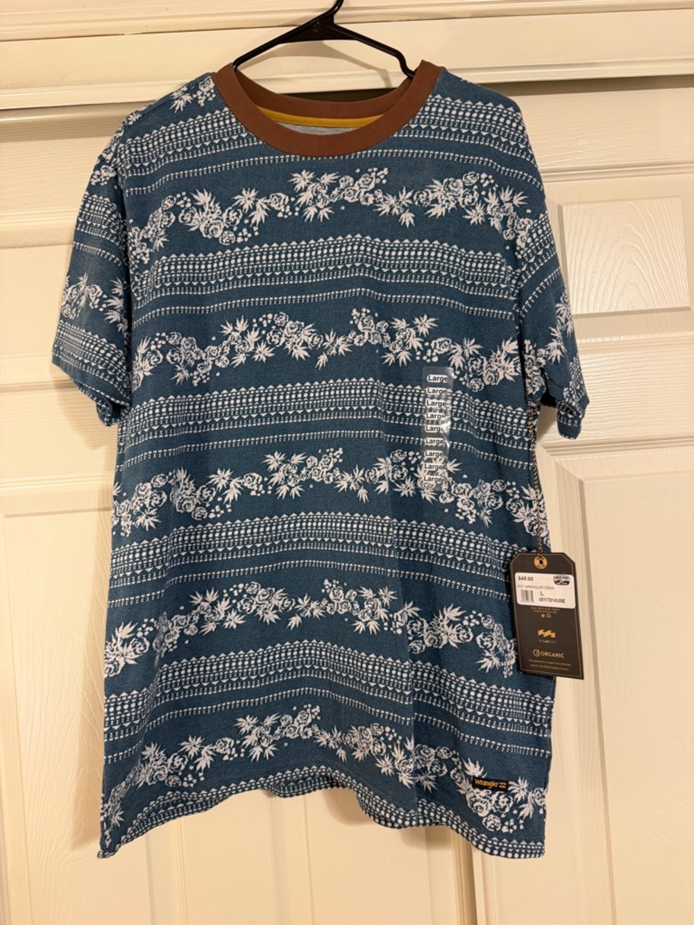 Billabong x Wrangler Shirt Mens Blue & White Floral Pattern Size L